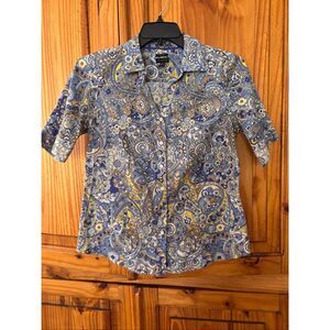 Talbots No Iron Paisley Print Short Sleeve Blouse